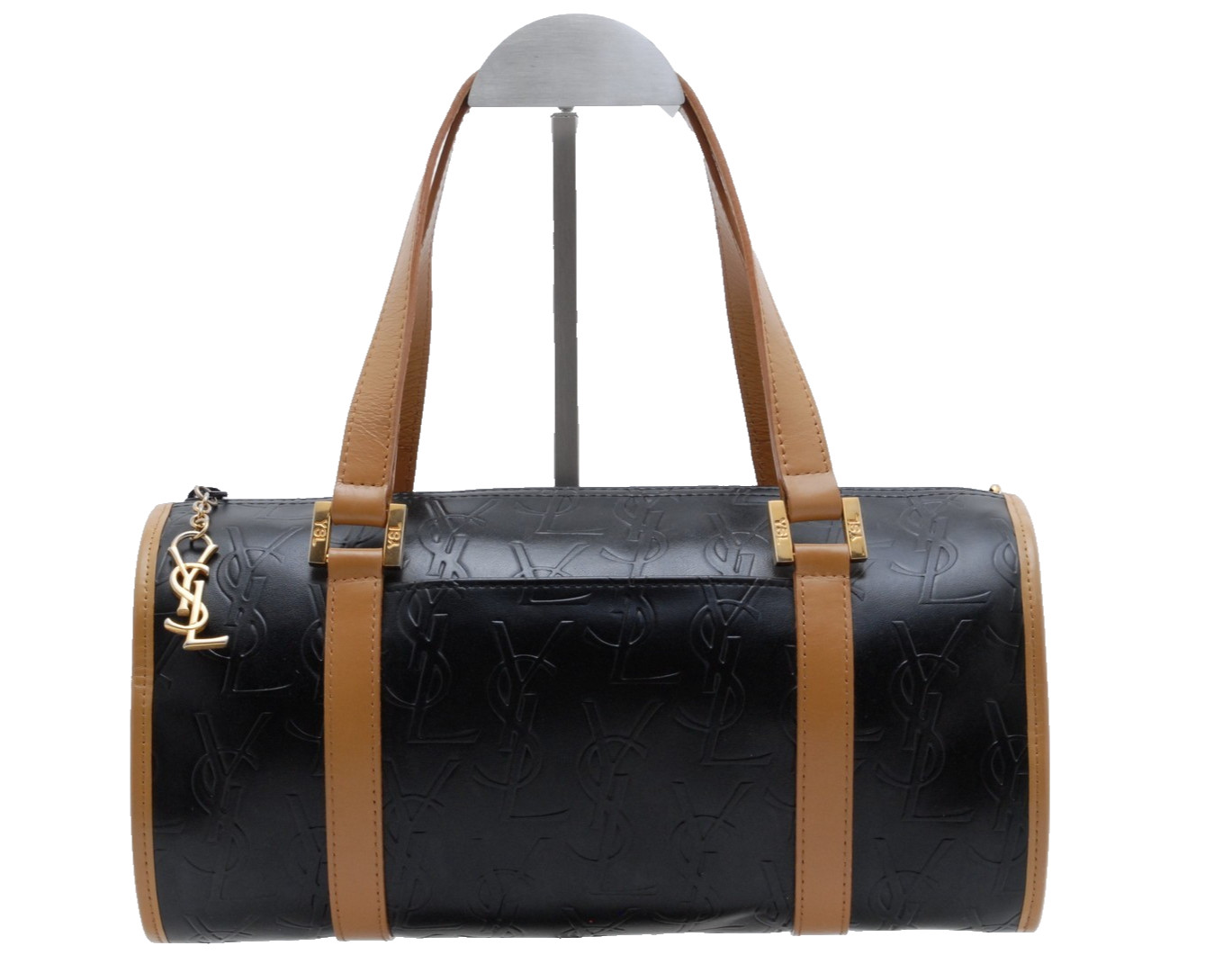 Borsa a mano Yves Saint Laurent vintage cilindro pelle nera marrone vintage