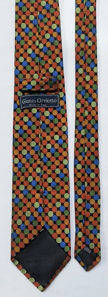 Gianni Orvietto Necktie Tie 100% Silk Multi Colored Polka Dot Pattern Italy 61" - Image 4 of 4