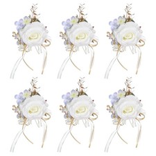 6pcs White Boutonnieres for Men, Artificial Flower Buttonholes Pocket Corsage