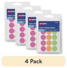 4 pack Removable Labels, 3/4" Round, Neon, 315 Count
