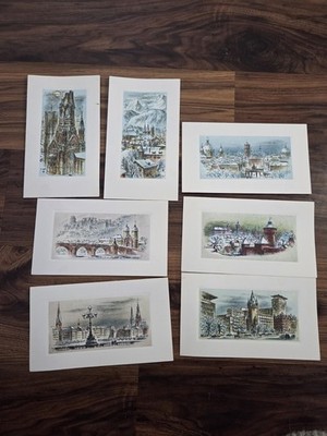 Vtg West Germany German Christmas Cards (7) City Scenes Berlin Hamburg Frankfurt