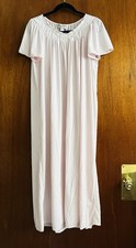Vintage Miss Elaine Women's Medium Embroidered Tricot Long Nightgown Pink