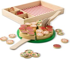 Pizza Party Play, Six sliceable wooden pizza slices and Set With 36 Toppings