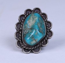 Navajo Sterling Silver Ring With 1 Turquoise Setting ca. 1975 Size 7