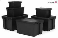 Plastic Storage Box Boxes With Lids Heavy Duty Home Office Organiser Stackable