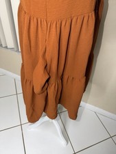Brown Fit  Flare Dress Ruffle Flutter Sleeve V-Neck Knee Length Lightweight