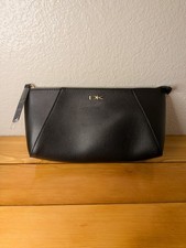 Donna Karan New York Black Faux Leather Cosmetic Makeup Bag Pouch