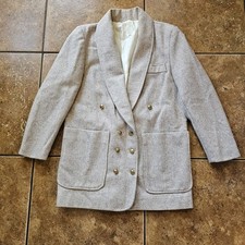 Vintage Wool Beige Blazer Oversized Classic Chic Office Wear 80s 90s Glam