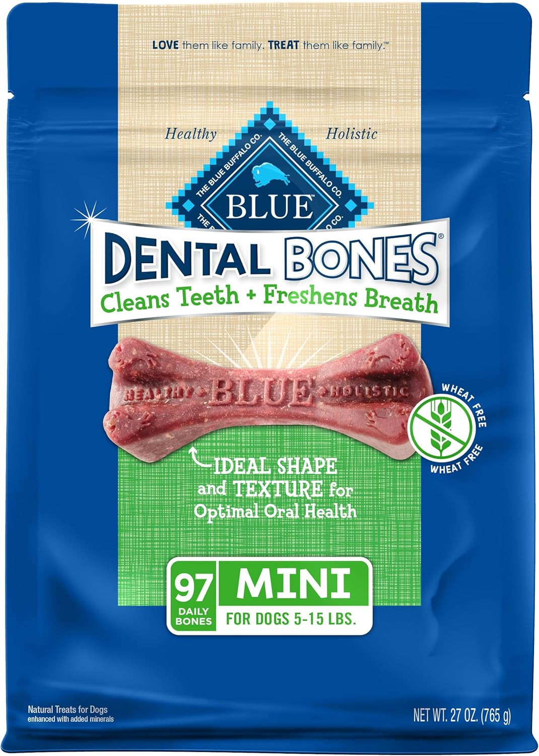 Dental Bones Mini Natural Dental Chew Dog Treats, (5-15 Lbs) 27-Oz