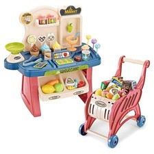 Supermarket Play Set Toy Mini Dessert Shop Play Toy Store W/Shopping Cart Kids