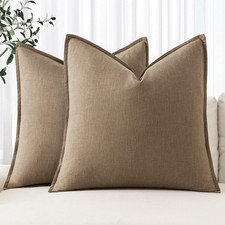 MIULEE Decorative Linen Euro Sham Pillow Covers 24x24 Khaki Boho Farmhouse Neutr