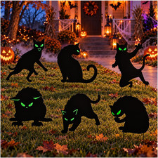 6 PCS Black Cat Halloween Decor Yard Signs Decorations Outdoor