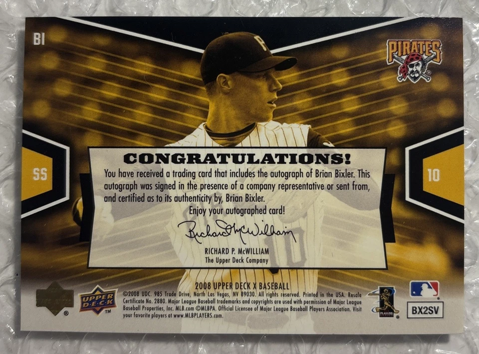 2008 Upper Deck X #B1 Brian Bixler UDX Signatures Autograph Auto - Image 2 of 2
