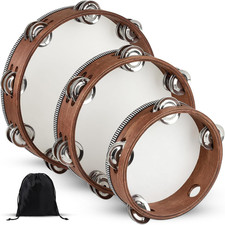 Wooden Hand Held Percussion Tambourine with Storage Bag - 6 8 10 Inches, Ideal f