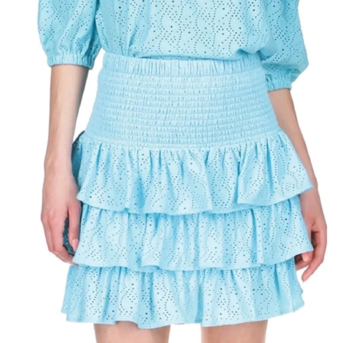 Michael Kors NWT Women's Eyelet Tiered Skirt Turquoise Blue Size XS MSRP $110