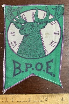 Benevolent and Protective Order of Elks, Silk Ribbon BPOE, Green, Clock Elk