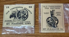 1988 & 1992 Midwest Old Threshers Reunion Gas Engine Exhibitor metal plates NOS