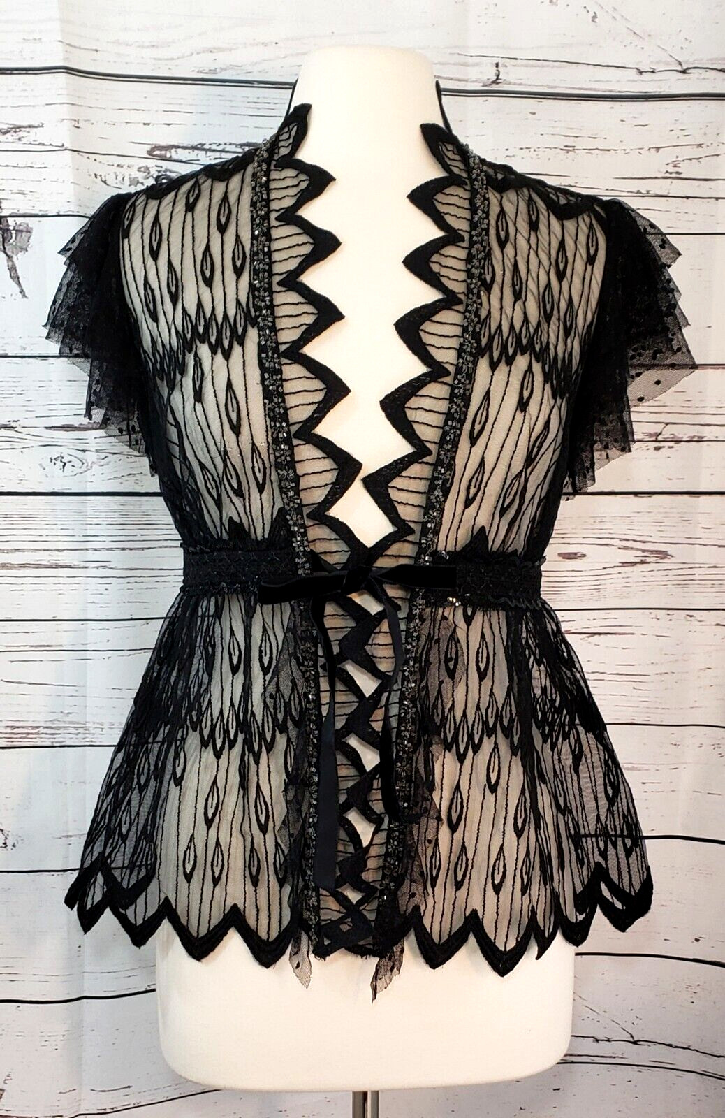 ANNA SUI Jacket Cardigan Top, Size Small, 4, Black Lace, Beaded, WAS $350 *NEW!*