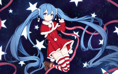 Anime Blue Hair Red Dress Girls Christmas Striped  Gaming Mat Desk 47623