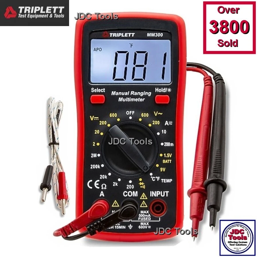 TRIPLETT LCD Digital Multimeter AC/DC Volt Ohm Current Temperature Manual Tester - Image 2 of 4