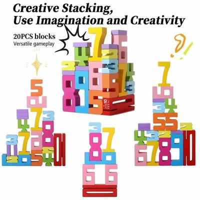 Math Games 20PCS Wooden Number Building Blocks - Montessori Math ...