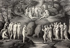 Antique Victorian Photogravure The Muses And the Pierides Mythology 1880s