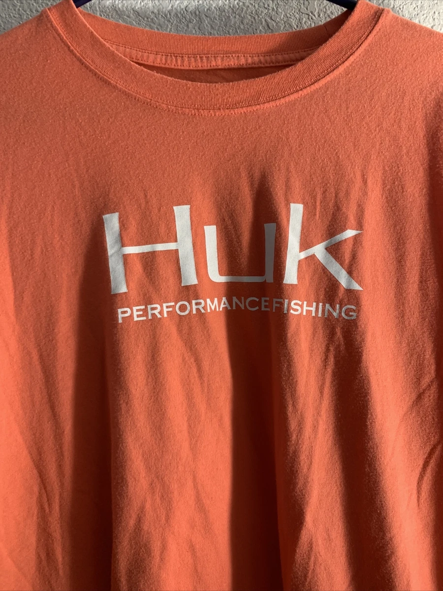 Huk Performance Fishing Shirt Orange Long Sleeve Logo Men's XL Peach Coral