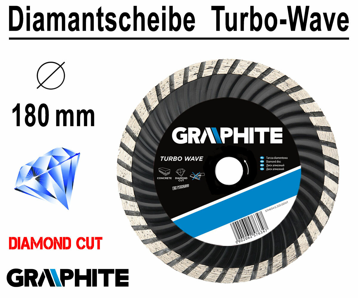 Diamanttrennscheibe Diamantscheibe Trennscheibe Ø 180 mm Trockenschnitt Turbowaw