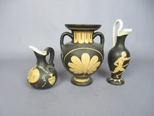 Marxs Faithful Reproduction Set 3 Vases Black Antique Greece Clay Xx Century
