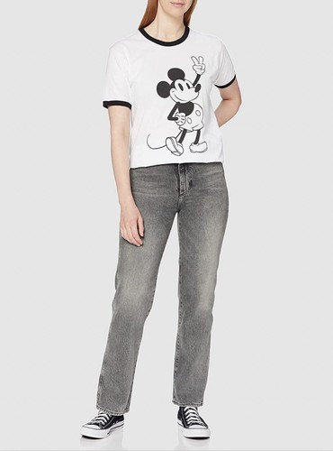 Official Disney Ladies Mickey Mouse Peace T-shirt White Black Size Medium New - Picture 3 of 4