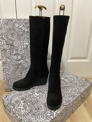 NEW Ted Muffy (Duo black suede wedge boots uk 30cm calf