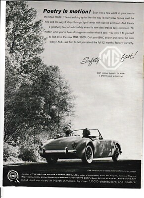 Original 1960 MGA 1600 Magazine Ad ''Poetry in Motion!''
