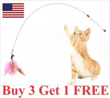 Cat Feather Toy, Interactive Pet Cat Kitten Chaser Teaser Wire Wand .