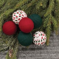 6 Primitive Country Christmas Rag Balls - 2.5" Bowl Fillers