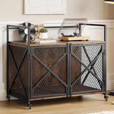 Heavy Duty Wooden Dog Crate Furniture with Lockable 360  Wheels, Indoor Kennel D