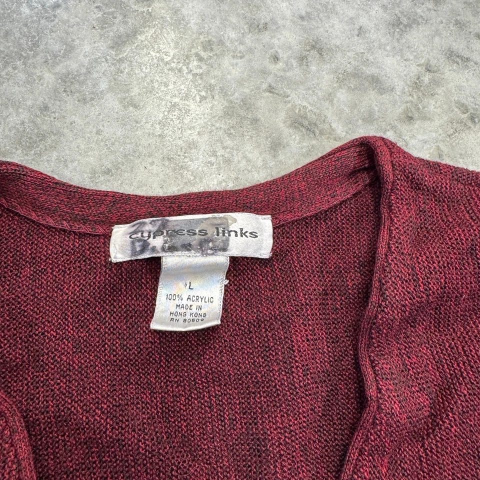 Suéter Vintage Cypress Links Para Hombre’s L Cárdigan Botón Delantero Tejido Borgoña Cobain Foto 3 de 4