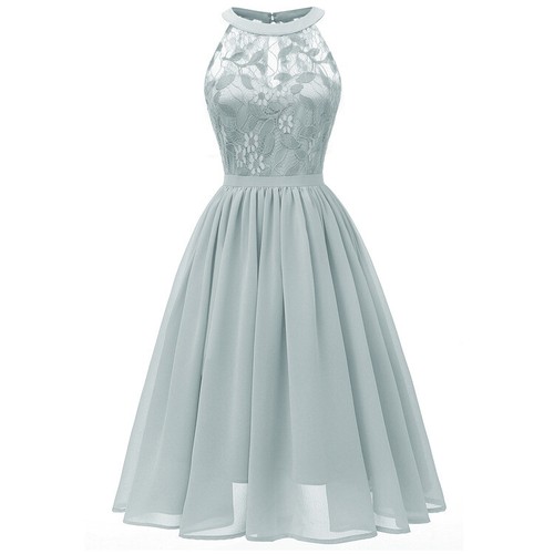 Vestido de Encaje Cóctel Noche Baile Vestido Noche Boda Dama de honor Baile de graduación Halter Nuevo - Imagen 8 de 40