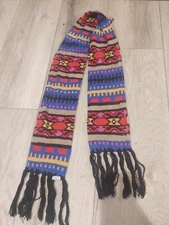 VINTAGE Classic Scarf Cold Weather Stripes Fringe Black Purple Red 6” X 62”