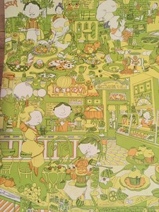 Vintage 70s Wallpaper Novelty Kitchen 1 Roll Orange Lime Green