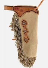 Custom Made Western Chinks Leather Chaps Fringes Tooled Yoke Buckle