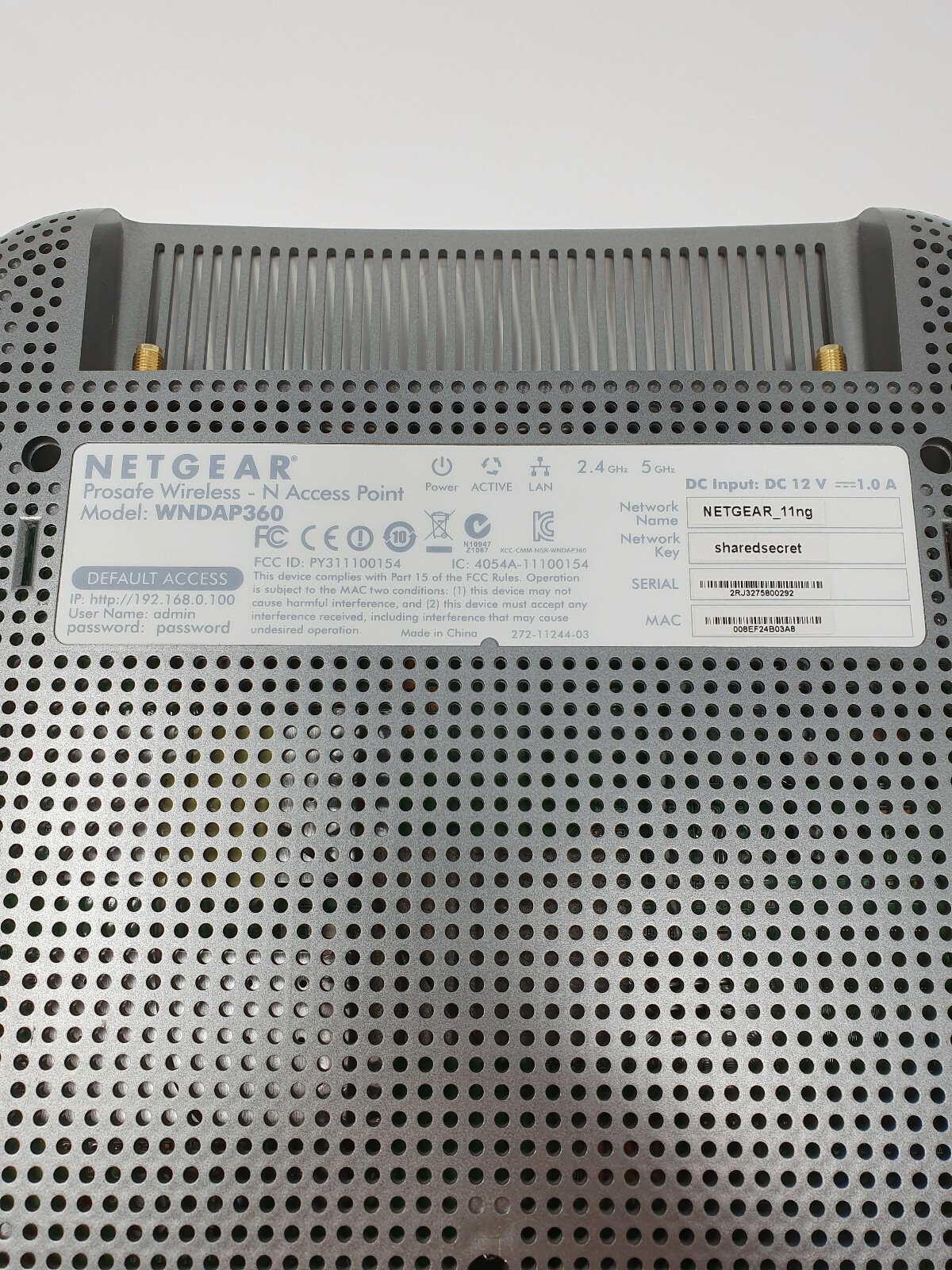 Netgear Prosafe Wireless N Access Point WNDAP360 (Used) NO PSU or