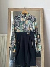 Versace Jeans Printed Silk Top Black Pencil Dress Gold Hardware Size IT 42 S
