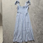 Casa Cabana Sundress S Hollis Dress Linen Striped Smocked Beachy Coastal Resort