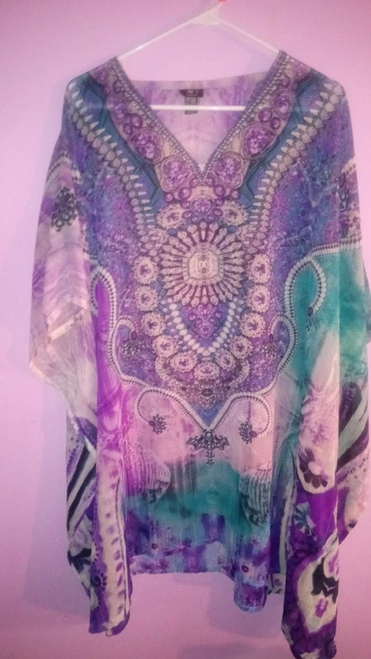 Uniti Kaftan Womens Floral Kimono One Size 3x-5x Plus, Satin Boho  - Image 4 of 4