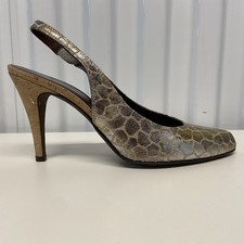 Donald Pliner Metallic Bronze/Silver Linen Animal Print Cork Pumps Womens US 7M