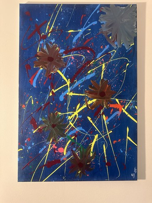 #ad Pressure Blooms: Blue Static Original Acrylic Abstract Painting 24x36 $495.00
