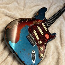 Solid Electric Guitar Pickups Red Turtle Shell Pickguard Blue 3-tone Sunburst