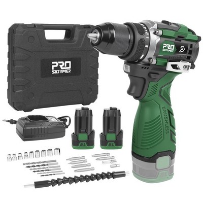 17V Brushless Power Drill Set, 60N.m Cordless Drill Driver with 2 Variable Sp...