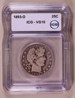 1893-O Barber Half Dollar ICG VG10 ***RARE ORIGINAL COIN***