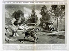 Old Antique Print 1916 R.A.M.C Motor Ambulances German Shells War Army 20th